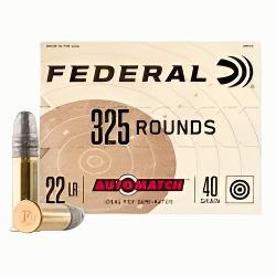 22 LONG RIFLE VALUE PACK, FEDERAL AUTOMATCH 22 LONG RIFLE 40 GRAIN, 325 ROUNDS, LEAD ROUND NOSE 22 LONG RIFLE