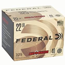 22 LONG RIFLE VALUE PACK, FEDERAL AUTOMATCH 22 LONG RIFLE 40 GRAIN, 325 ROUNDS, LEAD ROUND NOSE 22 LONG RIFLE