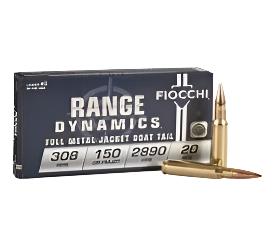 308 WINCHESTER, FIOOCHI RANGE DYNAMICS, 150 GRAIN FMJBT, BIG GAME AMMO, QUALITY HIGH POWER AMMO