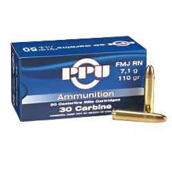 PPU 30 CARBINE, 30 CARBINE 110 GRAIN, 30 CARBINE FULL METAL JACKET 110 GRAIN, 30 CARBINE