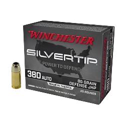 Winchester Silvertip ammo, 380 Auto, 85 Grain, Self Defense ammo, jacketed hollow point