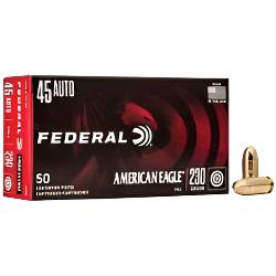 Federal American Eagle, 45 Auto, 45 ACP, 230 Grain, FMJ, Full Metal Jacket, Target ammo, range ammo