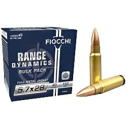 Fiocchi Range Dynamics, 5.7x28MM, Bulk Pack, 150 Rounds, 40 Grain, Range ammo, Target ammo, FMJ, Full Metal Jacket