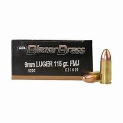 CCI, Blazer Brass, 9MM, 115 Grain, FMJ, Full Metal Jacket, Range ammo
