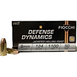 Fiocchi Defense Dynamics, Self Defense, 9MM, 124 Grain, Jacketed Hollow Point, JHP,50 Rounds