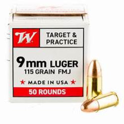 Winchester Target and Practice, 9MM, FMJ, Full Metal Jacket, 115 Grain, Quality ammo