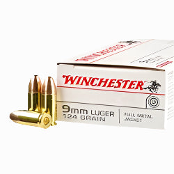 9MM WINCHESTER AMMO, TARGET AND PRACTICE ROUNDS, 124 GRAIN, 9MM AMMO, 9MM FULL METAL JACKET