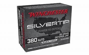 Winchester Silvertip ammo, 380 Auto, 85 Grain, Self Defense ammo, jacketed hollow point